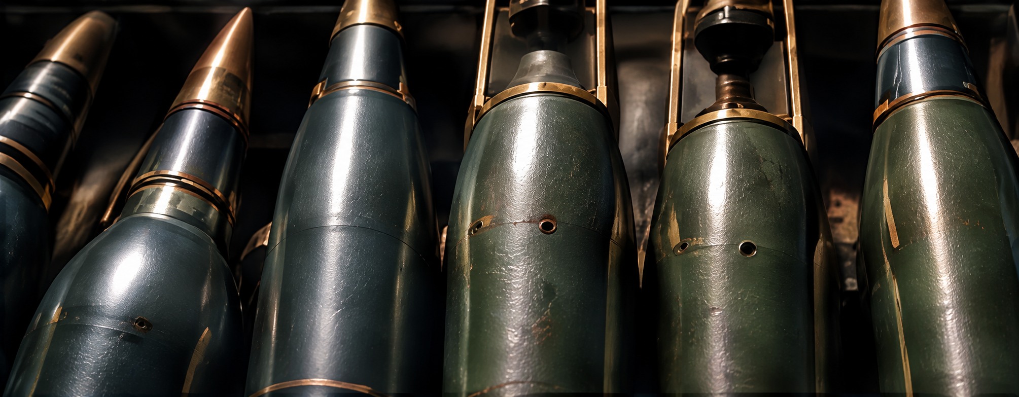 Ammunition stored in an industrial rack