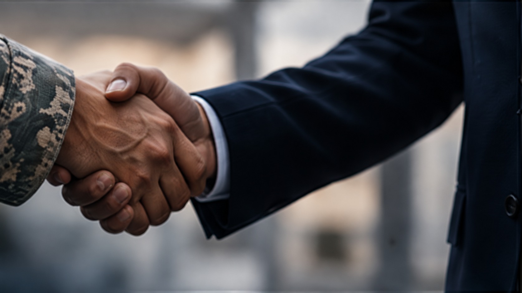 Handshake between a military representative and a business partner