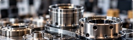 Precision manufactured components on a workshop bench