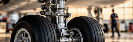 Aircraft landing gear in a maintenance hangar